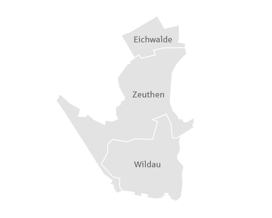 Karte von Eichwalde, Zeuthen und Wildau