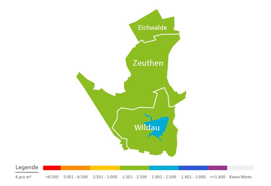 Immobilien Preisverteilung in Eichwalde, Zeuthen und Wildau