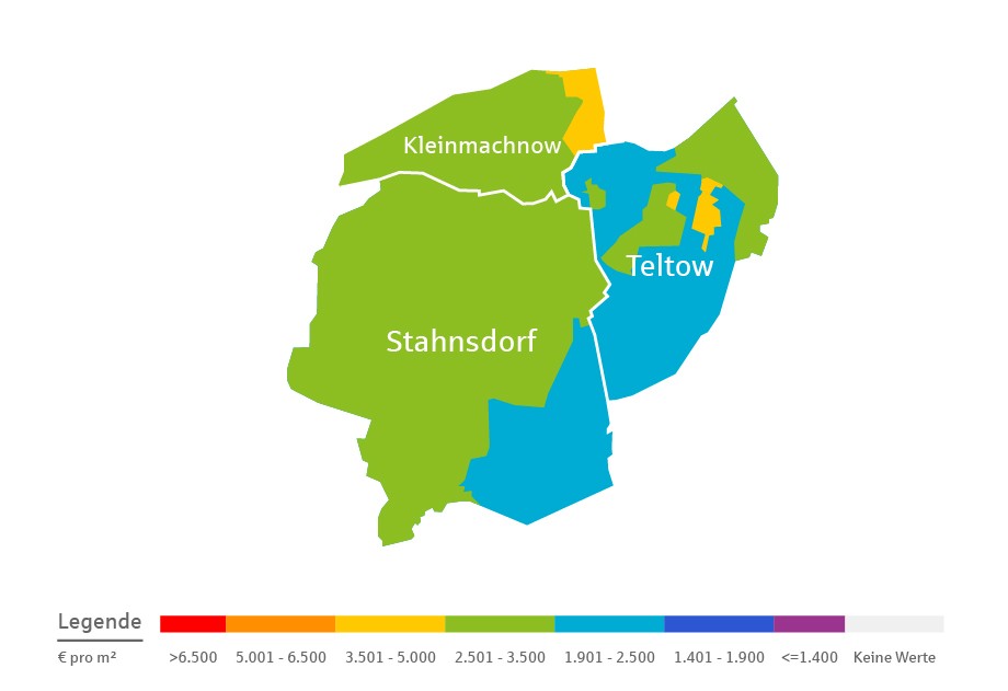 Immobilien Preisverteilung in Teltow, Kleinmachnow und Stahnsdorf