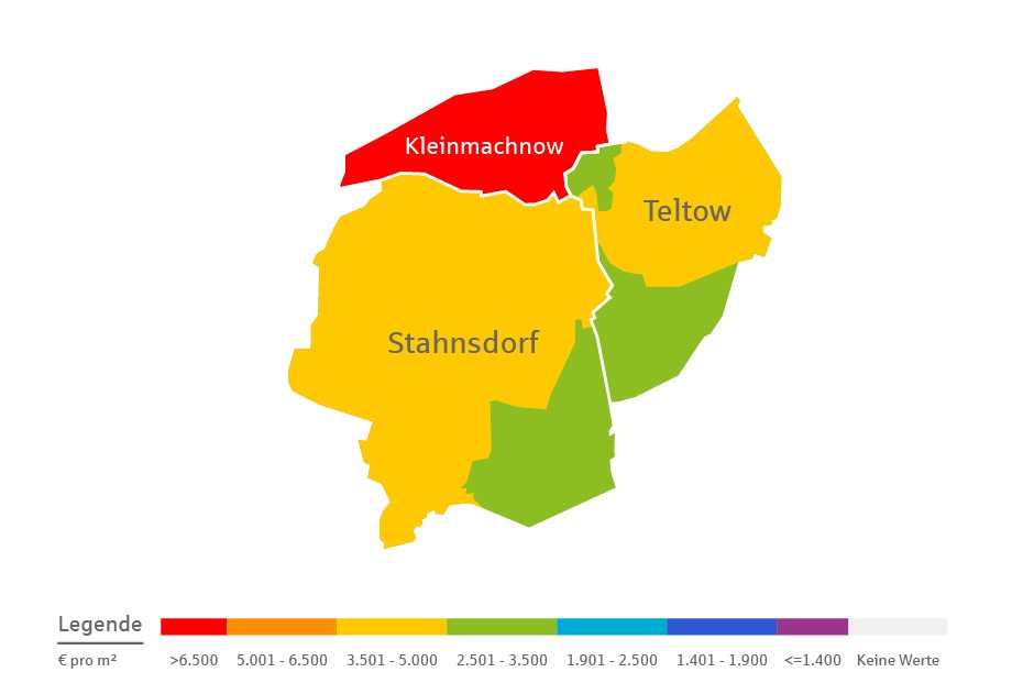 Immobilien Preisverteilung in Teltow, Kleinmachnow und Stahnsdorf